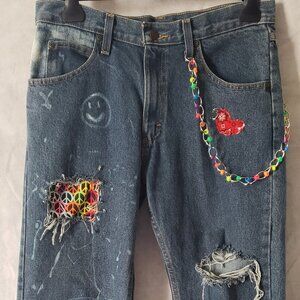 Peace Wrangler Gypsy Jeans Premium 60s 70s Boho Denim Hippie Groovy Upcycle Men